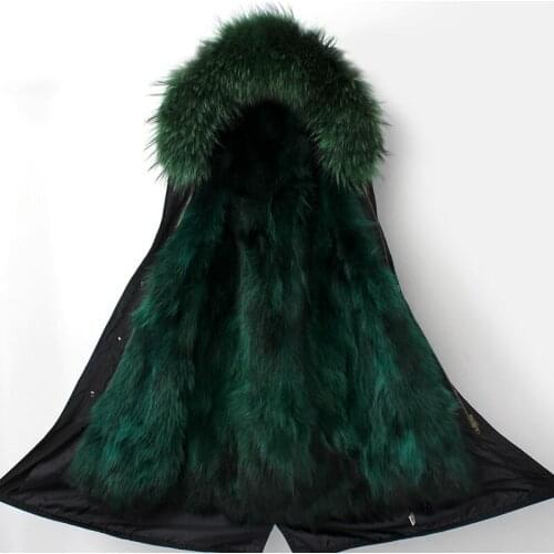 Women Army Green Raccoon Fur Hooded Coat Parkas Plus size Outwear Long Detachable Winter Jacket Style 3XL Real Fur