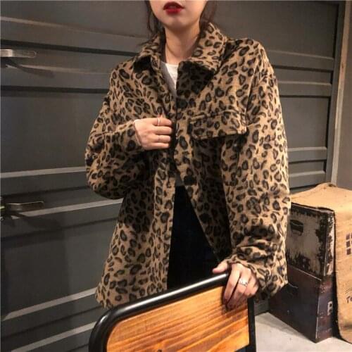 2021 Spring Autumn Vintage Leopard Jacket Plus Size Casual Leopard Female Coat fashion Tops Woman Clothes Elegant Wool Outwear