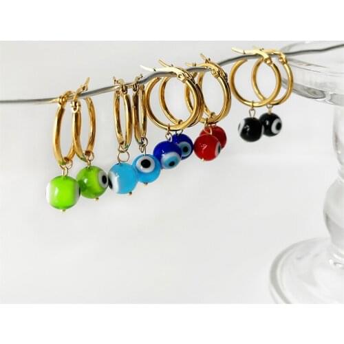 AOMU New Multicolor Eye Pendant Hoop Earrings For Women Colorful Devil Eye Big Earrings Cute Summer Beach Jewelry Gifts