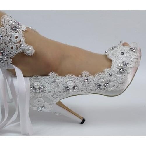 2020 New Arrival Lace-Up Fashion shoes woman White Flower Wedding Bridals shoe Ankle Strap Open Toe High shoes sweet party shoe