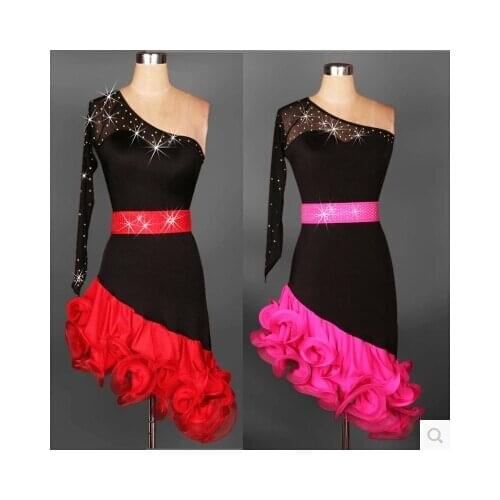 Latin dance costume senior dianmond single sleeves latin dance dress women sexy gauze dresses latin dance competition dress
