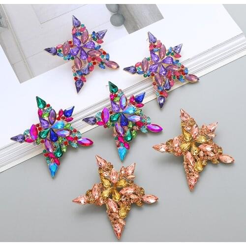 Ztech Big Five Stars Popular Style Luxury Stud Crystal Earrings For Women Party Wedding Fashion Jewelry Accessories Pendientes