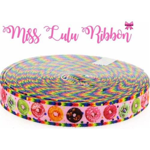 10 Yards 5/8" 16mm Pink Donuts Printed Elastic Band DIY Handmade Accessories Ribbon MD160303-22-3650
