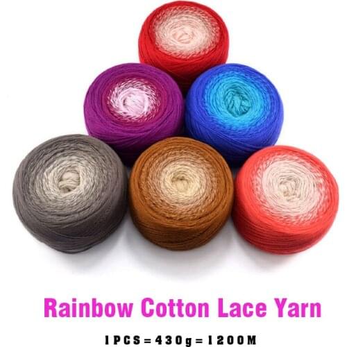 1200M Cotton Crochet Knitting Lace Yarn Rainbow Segment Dyed 6 Strand Woolen Handmade Knitted Baby Sweater Hat Scarf Laine Lana