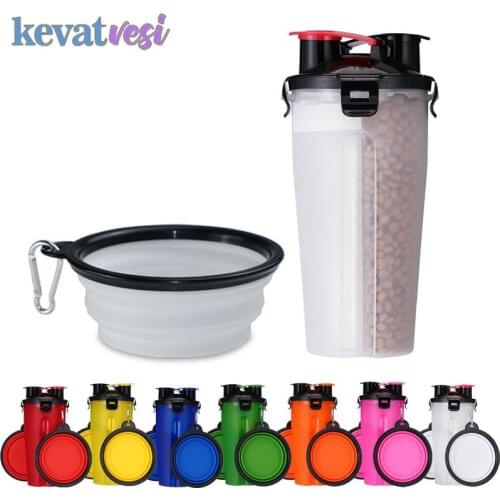 2 in 1 Pet Folding Water Bottle Portable Dog Food Container With Folding Silicone Pet Bowl Outdoor Travel Dog Cat Feeder Cup Bow