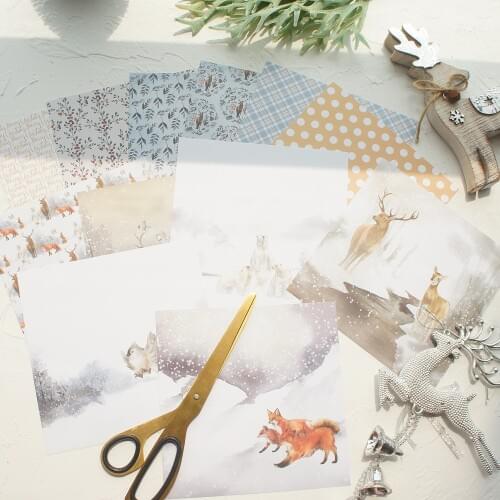 24 Sheets DIY 12 Style 15.2*15.2cm Winter Forest Elk Fox Bear Theme Craft Paper Scrapbooking Creative Paper DIY Handmade Gift