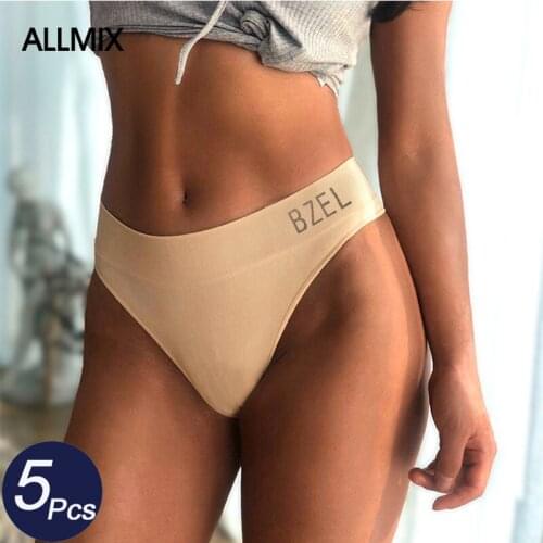 ALLMIX 5Pcs/Lot Sexy Womens Cotton Panties Underwear Seamless Yoga G-String Mid Waist Female Comfort Soft Thongs Lady Lingerie