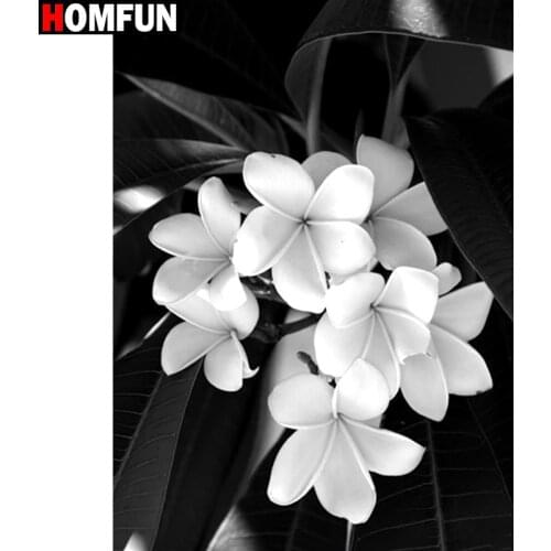 HOMFUN Full Square/Round Drill 5D DIY Diamond Painting "Black and white flowers" Diamond Embroidery Cross Stitch Home Decor Gift