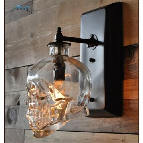 American Village Glass Skull Cranial Wall Lamps Industrial Decoration for Bar Cafe Creative Dining Room Light Corridor Wall Art