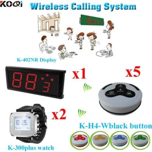 Wireless Call System Smart Wireless Restaurant Equipment Wire Used(1 display 2 wrist watch 5 call button)