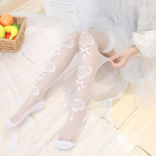 Girls Baby Bowknot Love Stockings Summer Thin Nylon Spandex Glass Silk Mosquito Socks Cute Lolita Spring and Autumn Style