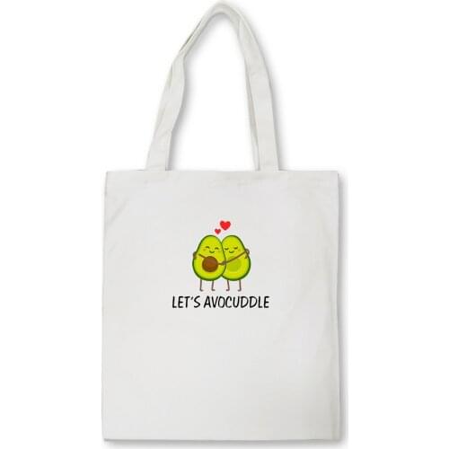 Canvas Tote Avocado Bread Love Women Canvas Shopping Bag Cartoon Printed Shoulder Bag Female Large Capacity Ladies Beach Bag