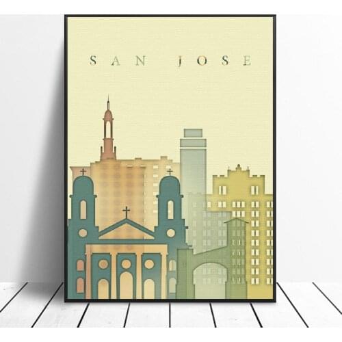 San Jose Skyline Canvas Painting Art Print Poster Picture Wall Modern Minimalist Bedroom Living Room Decoration