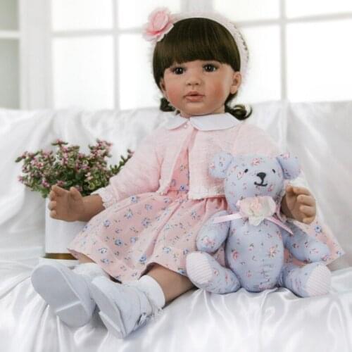 NPK DOll 60CM baby reborn dolls toddler girl curly hair princess in pink skirt high quality collectible bebe reborn toddler