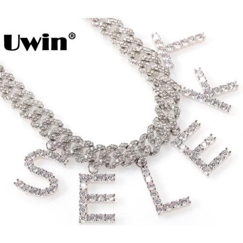 UWIN Initial Letters Pendant A- Z 12mm Cuban Chain For Men And Women DIY Letters Gift Necklaces Hiphop Jewerly