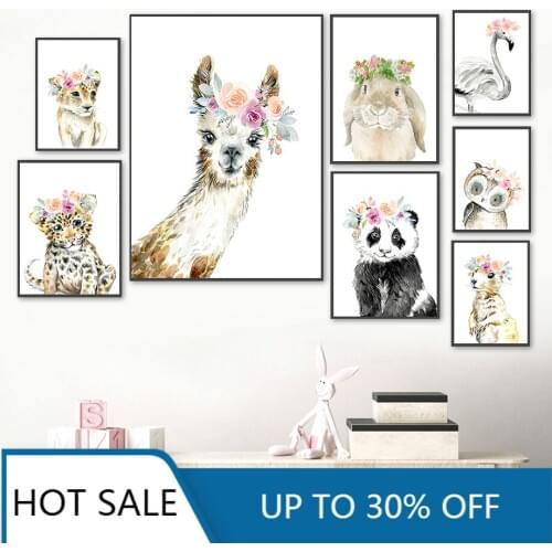 Llama Panda Alpaca Leopard Lion Cartoon Wall Art Canvas Painting Posters Nordic Prints Wall Decor Pictures Baby Kids Room Decor