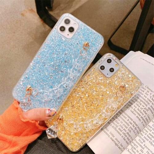 Fashion Glitter Sequins Jelly Phone Case For iPhone 11 Wristband Cover For iphone 12 pro max X XS Max XR 6 6S 7 Plus 8 Fundas
