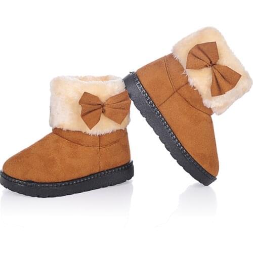 Mumoresip Candy Colors Girls Winter Boots Children Warm Cotton Boots With Bowtie Kids Snow Boots Fashion Princess Sweet Antiskid