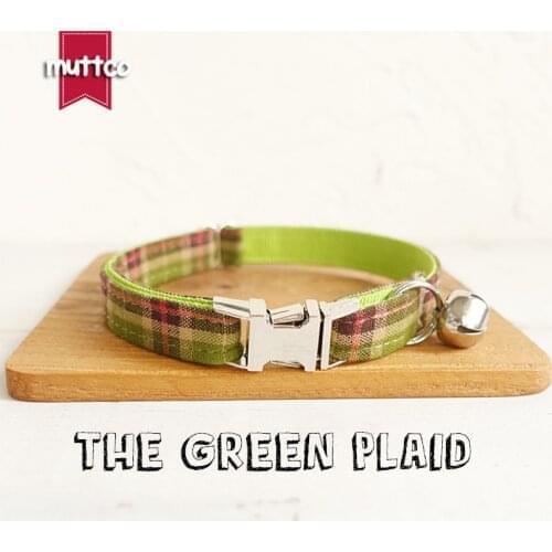MUTTCO Retailing self-design green personalized cat collars handmade cat accessories THE GREEN PLAID 2 sizes cat collar UCC041
