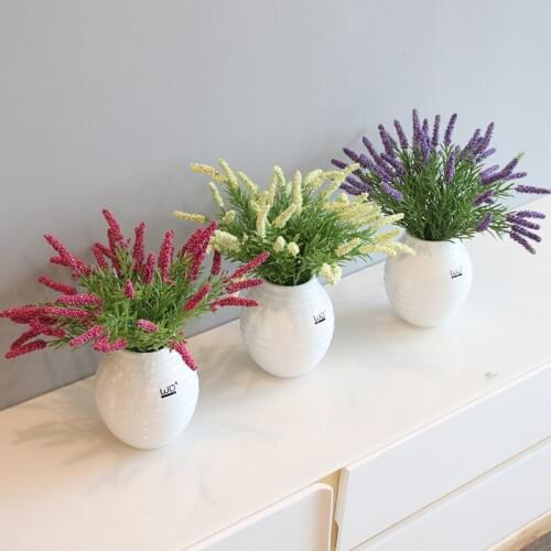 Simulation lavender flowers Potted set Ceramic vase Artificial green plants Small bonsai pot culture wedding Home decoration