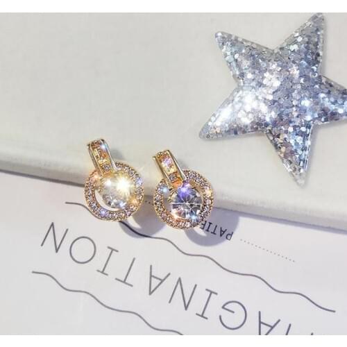 New Fashion High-Grade Elegant Crystal Studs Earrings Round Gold Silver Color Anniversary Wedding Party Ears For Woman Jewelry