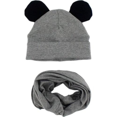 Autumn Baby Cap Solid Color Boy Girl Head Cover Spring Warmer Collar Kid Neckerchief Beanies Suit Cotton Children Scarf Hat Set