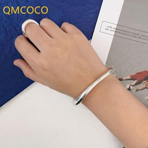 QMCOCO Minimalist 925 Silver Bracelets New Style Trendy Elegant Vintage Glossy surface Bangles Party Jewelry For Woman Gifts
