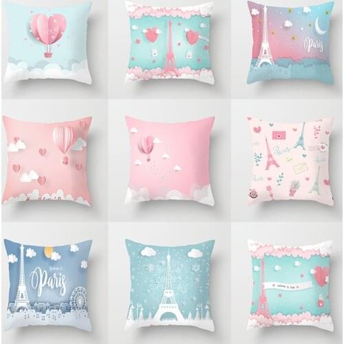 Romantic Paris Tower Hot Air Balloon Cushion Cover Valentines Day Throw Pillow Case Office Car Sofa Home Decorative Pillowcases