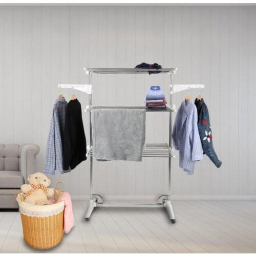 3 Tiers Foldable Coat Rack Adjustable Clothes Rack Floor Standing Drying Clothes Rack Shoe Jean Clothes Hanger Cloth Rail HWC