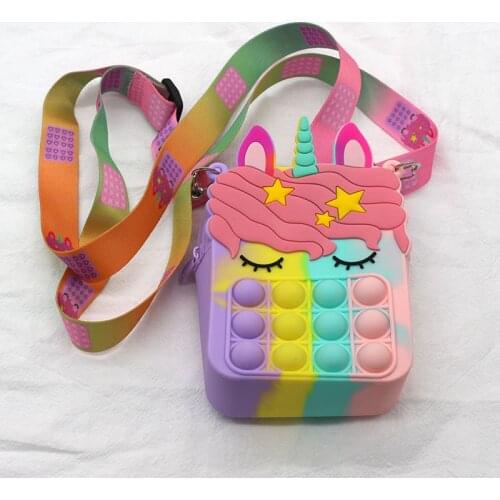 New Cute Unicorn Pop Dimple Messenger Bag Fidget Toy Push Anti Stress Children Toy Popites Keychain Wallet Girl Crossbody Pack