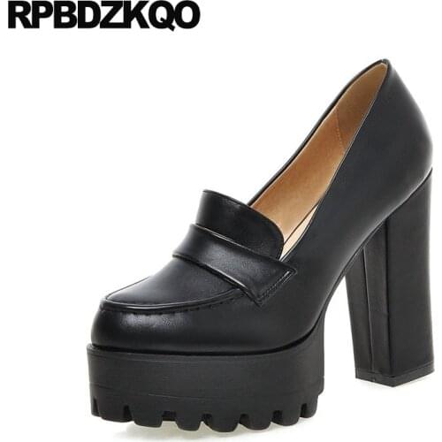 Fashion exotic dancer round toe shoes sexy white high heels gothic black pumps fetish ladies new block 12cm 5 inch super ultra