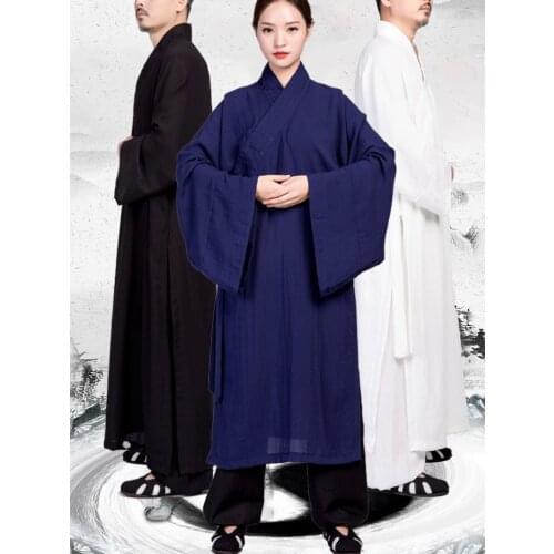 Unisex high quality linen Taoist gown priest clothing cassock tai chi uniforms wushu suit taoism robe blue/black/white