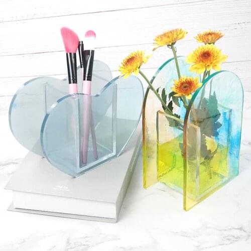 Heart Vase Glossy Mold Handmade Valentine Gift Cosmetic Brush Stoage Box Silicone Molds Diy Resin Craft Round