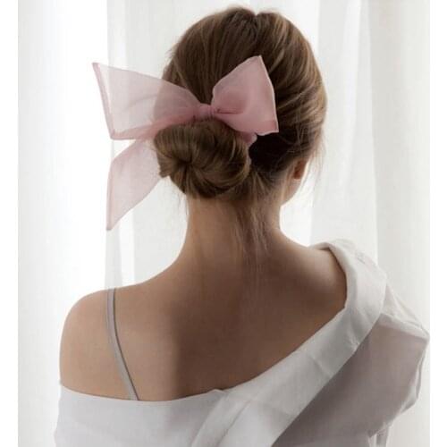 Organza Hair Scrunchies Bowknot Girls Ponytail Holder Elegant Mesh Tied Hair Bows Elastic Hair Bands Ball Head Ties Hair Rope