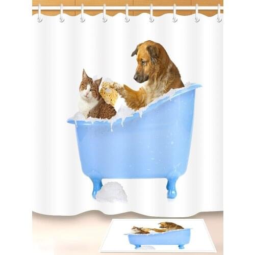 Lovely Cat Printing Shower Curtain Polyester Cloth Shower Curtains Dogs Bathroom Curtain Bathing Curtain Home Decoration