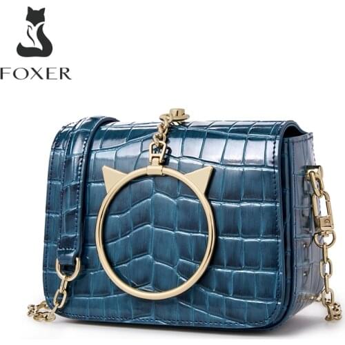 FOXER 2021 New Retro Alligator Mini Handbag Cow Leather Women Crossbody Shoulder Bag Fashion Luxury Girls Crocodile Pattern Bag