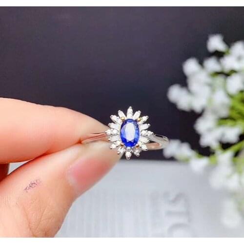 Natural Flower Shape Sapphire Ring for Women Party Gifts 4x6mm High Quality Fine Jewelry with Certificate S925 Sterling Silver