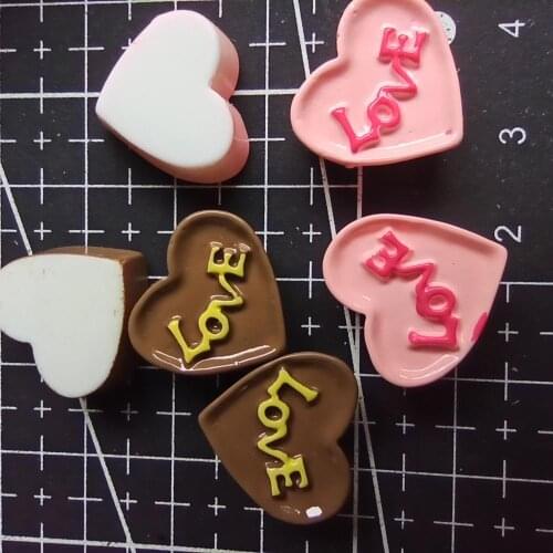 1pcs/lot resin flat back love shape chocolate16mm Cabochons Hair Bow Center Card Frame Making Craft DIY