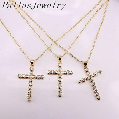 10Pcs Gold Color Clear Cubic Zirconia CZ Micro pave Cross necklace Charm Statement Jewelry