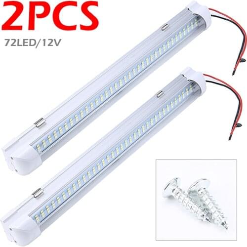 2Pcs 72 LED Car Interior White Strip Light Bar Car Interior Lamp With On/Off Switch For Van Lorry Truck Camper Boat Parts