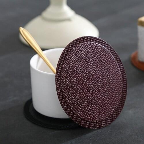 2PCS Leather Placemat round heat-resistant non-slip household pot mat coaster coffee beverage mat placemat Kitchen Gadgets
