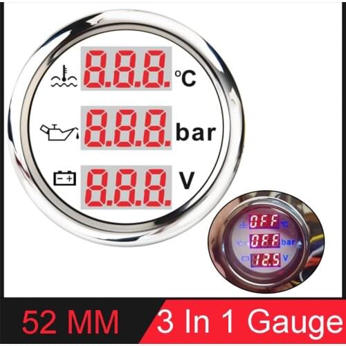 3 in 1 Multi-Function Gauge Digital Water Temp Oil Pressure Voltmeter With Alarm Red Backlight Meter For Car Marine Yacht 12V24V