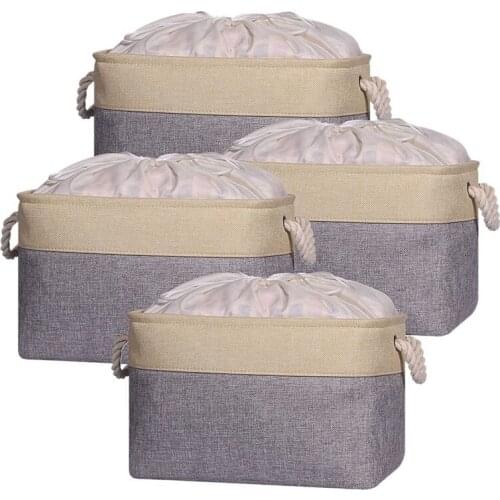 4 Pcs Storage Basket Can Be Bundled Foldable Storage Box Canvas Fabric Foldable Storage Box Gold and Gray