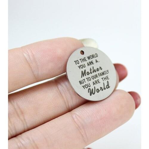 8pcs-- 22mm To The World Charm Stainless Steel Engraved You Are The World Pendant For Necklace Diy Jewelry Making