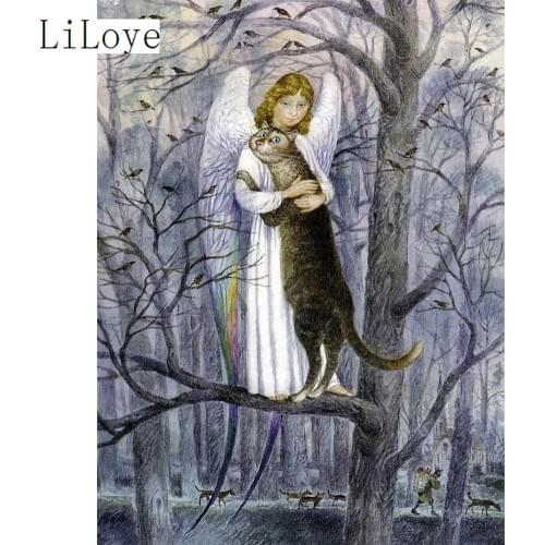 LI LOYE DIY Diamond mosaic Angels and cats icon picture with rhinestones diamond embroidery pattern diamond painting Decor FZ384