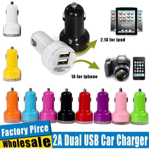 Colorful fat 2usb Dual USB 2 Port Car Charger Cigarette 2.1A 1A Auto Power Adapter for iphone x 7 6 8 4 5 ipad Samsung 500pcs