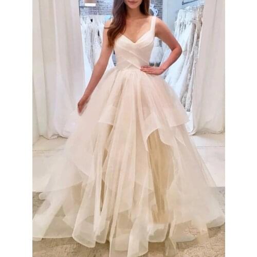 ANGESBRIDEP Ball Gown Wedding Dresses Princess Vestido De Noiva Spaghetti Straps Fashion Ruffle Floor-Length Formal Bride Dress