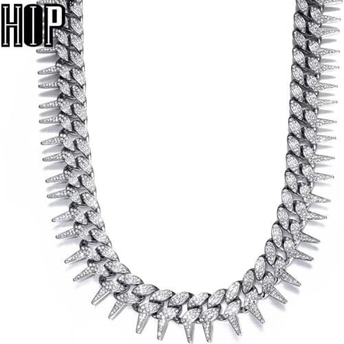 Hip Hop 21MM Bling Heavy Iced Out Cuban Thorns Link Chain Full AAA Crystal Pave Mens Bracelets Necklace for Men Jewelry