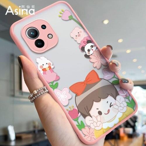 ASINA Fashion Cartoon Case For Xiaomi Mi11 10 Matte Transparent Hard PC with Silicone Edge Cover For Xiaomi Redmi Note 8 9 10