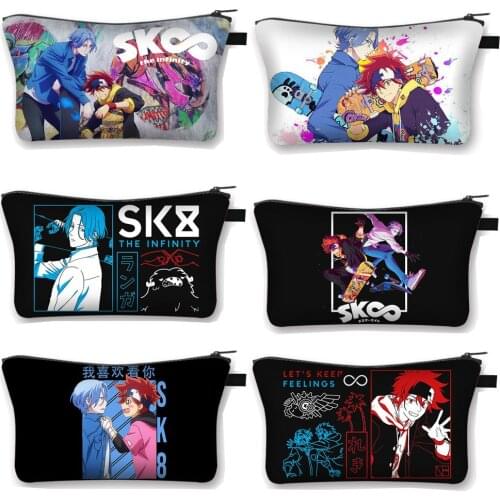 Japanese Anime SK8 The Infinity Cosmetic Case Women Makeup Bag Skateboard Boys Girls Storage Bags for Travel Harajuku Beauty Bag